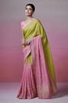 Buy_Dressfolk_Green Linen Woven Splendor Saree With Unstitched Blouse Piece _Online_at_Aza_Fashions