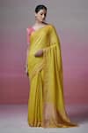 Buy_Dressfolk_Yellow Linen Woven Whimsy Saree With Unstitched Blouse Piece _at_Aza_Fashions