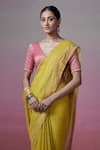 Shop_Dressfolk_Yellow Linen Woven Whimsy Saree With Unstitched Blouse Piece _Online_at_Aza_Fashions