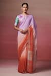 Buy_Dressfolk_Purple Linen Woven Saree With Unstitched Blouse Piece _at_Aza_Fashions