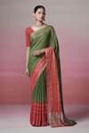 Buy_Dressfolk_Green Linen Beads Handwoven Saree With Running Blouse _at_Aza_Fashions