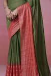 Shop_Dressfolk_Green Linen Beads Handwoven Saree With Running Blouse _Online_at_Aza_Fashions