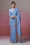 Buy_Dressfolk_Blue Linen Woven Dream Saree With Unstitched Blouse Piece _at_Aza_Fashions