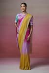 Dressfolk_Pink Linen Woven Melody Saree With Unstitched Blouse Piece _Online_at_Aza_Fashions