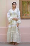 Buy_OurDve_Yellow Cotton And Chanderi Embroidery Lace V Neck Lucy Layered Dress _at_Aza_Fashions