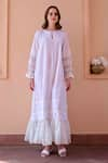 Buy_OurDve_White Cotton And Chanderi Embroidery Lace Round Nancy Frilled Hem Dress _at_Aza_Fashions