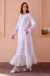 OurDve_White Cotton And Chanderi Embroidery Lace Round Nancy Frilled Hem Dress _Online_at_Aza_Fashions