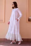 Buy_OurDve_White Cotton And Chanderi Embroidery Lace Round Nancy Frilled Hem Dress _Online_at_Aza_Fashions