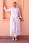 Buy_OurDve_White Cotton And Chanderi Embroidery Floral Zeno Smocked Placket Dress For Kids (For Kids)_at_Aza_Fashions