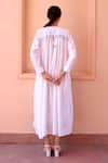 Shop_OurDve_White Cotton And Chanderi Embroidery Floral Zeno Smocked Placket Dress For Kids (For Kids)_at_Aza_Fashions