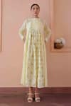 Buy_OurDve_Yellow Cotton And Chanderi Print Lemon Vine Zeno Dress For Kids (For Kids)_at_Aza_Fashions