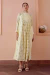 OurDve_Yellow Cotton And Chanderi Print Lemon Vine Zeno Dress For Kids (For Kids)_at_Aza_Fashions