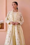 Shop_OurDve_Yellow Cotton Embroidered Floral Jacket Shawl Amily Lemon Print With Dress _at_Aza_Fashions