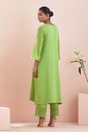 Shop_Vinusto_Green , Satin Embroidery, Lace Split V-neck Kurta Pant Set _at_Aza_Fashions