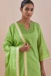 Shop_Vinusto_Green , Satin Embroidery, Lace Split V-neck Kurta Pant Set 