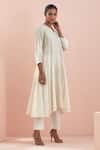 Vinusto_Off White Cotton, Handloom Cotton, Asymmetric Hem Kalidar Anarkali Pant Set _Online_at_Aza_Fashions
