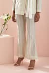 Vinusto Off White Cotton Embroidery Collared Weave Pattern Tie-up Jacket And Pant Set at Aza Fashions Vinusto_Off White Cotton Embroidery Collared Weave Pattern Tie-up Jacket And Pant Set _at_Aza_Fashions