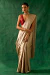 Buy_Vinusto_Beige Handwoven Zari Silk Plunging V Saree With Blouse _at_Aza_Fashions