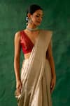 Vinusto_Beige Handwoven Zari Silk Plunging V Saree With Blouse _Online_at_Aza_Fashions