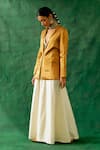 Buy_Vinusto_Gold Handwoven Zari Silk Lapel Collar Jacket Palazzo Set _at_Aza_Fashions