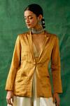 Vinusto_Gold Handwoven Zari Silk Lapel Collar Jacket Palazzo Set _Online_at_Aza_Fashions