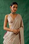 Vinusto_Pink Handwoven Zari Silk V Neck Saree With Blouse _Online_at_Aza_Fashions