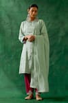 Buy_Vinusto_Silver Handwoven Zari Silk Round Straight Kurta Pant Set _at_Aza_Fashions