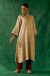 Buy_Vinusto_Beige Handwoven Zari Silk Leaf Kurta And Pant Set _at_Aza_Fashions