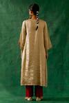 Shop_Vinusto_Beige Handwoven Zari Silk Leaf Kurta And Pant Set _at_Aza_Fashions