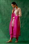 Shop_Vinusto_Pink Handwoven Zari Silk V Neck Kurta Salwar Set _at_Aza_Fashions