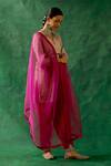 Vinusto_Pink Handwoven Zari Silk V Neck Kurta Salwar Set _Online_at_Aza_Fashions