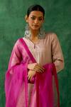 Buy_Vinusto_Pink Handwoven Zari Silk V Neck Kurta Salwar Set _Online_at_Aza_Fashions