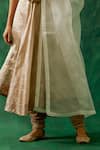 Vinusto_Beige Handwoven Zari Silk V Neck Anarkali Churidar Set _Online_at_Aza_Fashions