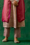 Shop_Vinusto_Pink Handloom Cotton, Cotton, Kota Doria Handwoven Zari Silk Anarkali Pant Set _Online_at_Aza_Fashions
