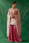 Buy_Vinusto_Pink Handwoven Zari Silk V Neck Kurta Gharara Set _at_Aza_Fashions