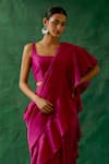 Vinusto_Pink Handwoven Chanderi Square Ruffle Saree Set _Online_at_Aza_Fashions