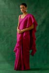 Buy_Vinusto_Pink Handwoven Chanderi Square Ruffle Saree Set _Online_at_Aza_Fashions