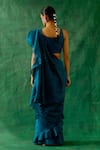 Shop_Vinusto_Blue Handwoven Chanderi Embroidery Zari U-neck Ruffle Saree Set _at_Aza_Fashions