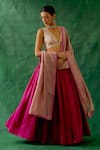 Buy_Vinusto_Pink Handwoven Chanderi V-neck Gathered Lehenga Set _at_Aza_Fashions