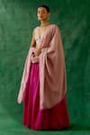 Shop_Vinusto_Pink Handwoven Chanderi V-neck Gathered Lehenga Set _at_Aza_Fashions