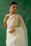 Vinusto_Off White Handwoven Katan Silk V-neck Zardosi Embroidered Saree With Blouse _Online_at_Aza_Fashions