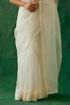 Buy_Vinusto_Off White Handwoven Katan Silk V-neck Zardosi Embroidered Saree With Blouse _Online_at_Aza_Fashions