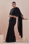 Buy_Vinusto_Black Chanderi Peter Pan Collar Handwoven Pintucks Saree With Blouse _at_Aza_Fashions