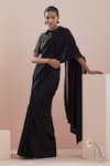 Buy_Vinusto_Black Chanderi Handwoven Pintucks Saree _at_Aza_Fashions