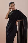 Vinusto_Black Chanderi Handwoven Pintucks Saree _Online_at_Aza_Fashions