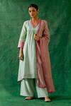 Buy Vinusto Green Chanderi Embroidery, Zari V-neck A-line Kurta And Palazzo Set at Aza Fashions Buy_Vinusto_Green Chanderi Embroidery, Zari V-neck A-line Kurta And Palazzo Set _at_Aza_Fashions