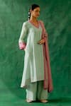 Shop Vinusto Green Chanderi Embroidery, Zari V-neck A-line Kurta And Palazzo Set Online at Aza Fashions Shop_Vinusto_Green Chanderi Embroidery, Zari V-neck A-line Kurta And Palazzo Set _Online_at_Aza_Fashions