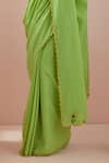 Vinusto_Green Cotton Block Print Stripe Floral Embroidered Scallop Saree With Blouse _Online_at_Aza_Fashions