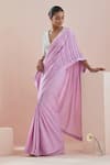 Buy_Vinusto_Pink Cotton Embroidery Lace V-neck Pintuck Saree With Blouse _at_Aza_Fashions