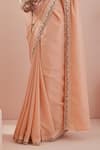 Buy_Vinusto_Peach Cotton Block Print Stripe Floral Thread Embroidered Saree With Blouse _Online_at_Aza_Fashions